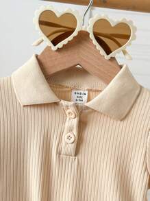 Infant/Baby Girl Casual Polo Shirt Top And Flared Pants Set - Apricot - View 3