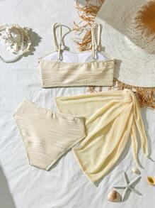 SHEIN Conjunto de bikini de 2 piezas para niña preadolescente con top con tirantes y Bottom triangular con falda