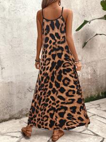 Breezaya 女士豹纹无袖连衣裙，休闲度假连衣裙长款度假海滩装 - 彩色 - 查看 2