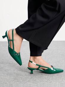 CUCCOO BIZCHIC Women's Pointed Toe Kitten Heel Green Backstrap Comfortable Versatile Commute & Casual Flat Slip-On Shoes For Christmas Spring Shoes - Green - View 3