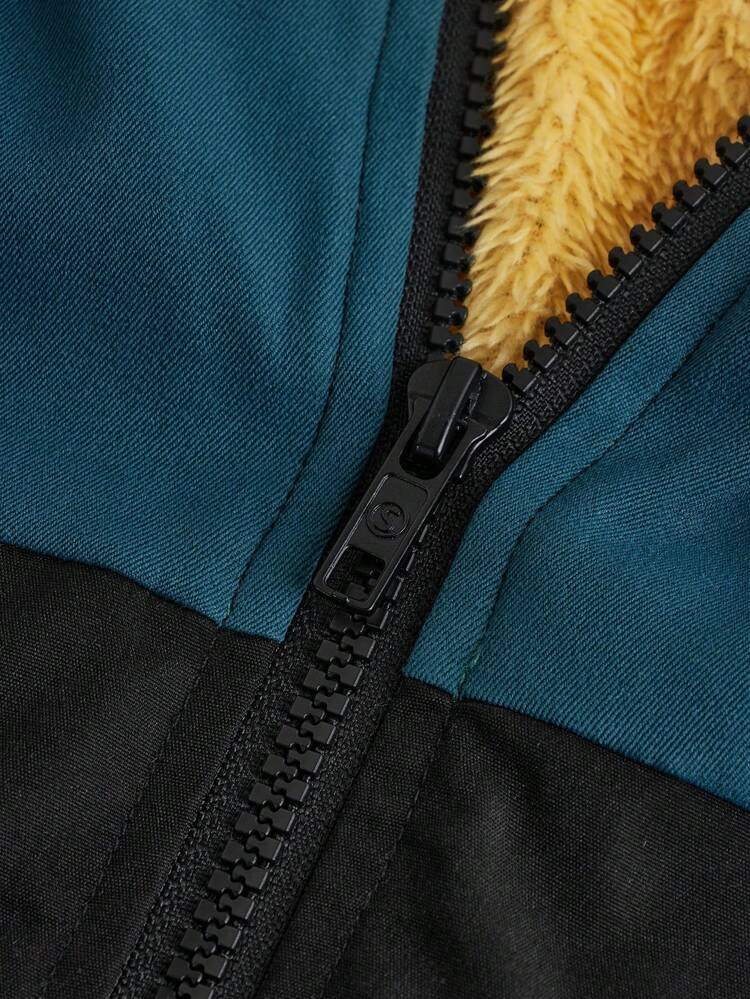 Boys' Cute & Comfortable Color Block Cartoon Pattern Applique Hooded Jacket, Winter