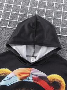 SHEIN Bộ 2 áo hoodie in hình gấu phong cách đường phố thường ngày cho trẻ em/bé trai và quần jogger in hình dáng rộng rãi, thích hợp mặc đi học, đi làm vườn, đi biển, sinh nhật, mùa xuân, mùa hè, mùa thu, mùa đông, chất liệu nỉ dày dặn - màu đen - Xem 6