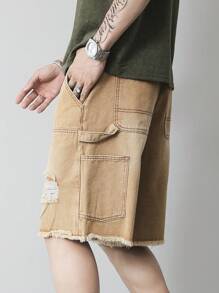 Manfinity EMRG Plus Size Men's Solid Color Distressed Pocket Casual Jeans