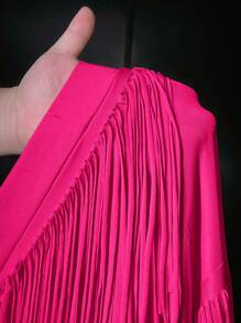 Slaydiva Elegant High-End Avocado Green Fringed Mini Skirt For Women - Hot Pink - View 8