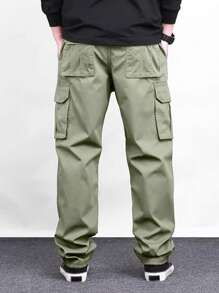 Manfinity Homme Men's Solid Color Multiple Pockets Straight Leg Casual Pants Cargo Pants Men Baggy - Green - View 2