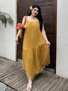 Dazy Plus Vestido maxi de verano para playa con abertura en la espalda, estilo holgado, unicolor, vestido con volantes para mujer, vestido amarillo, ropa de mujer, vestidos de verano