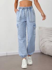 SHEIN Tall 女式宽松工装牛仔裤，蓝色牛仔裤，女式运动裤，女式工装裤，宽松裤，筒形裤，宽松牛仔裤，女式阔腿裤，女式夏装