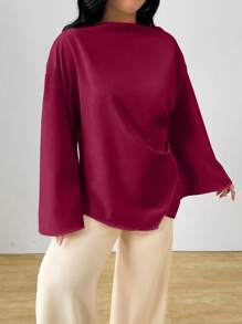 INAWLY 女士大码时尚优雅纽扣衬衫上衣 - 玫紅色 - 查看 4