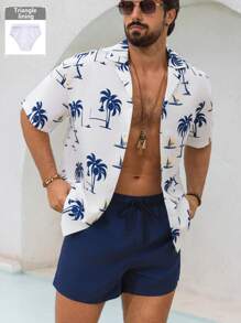 Surfspeed زي شاطئ بسيط وعصري للرجال - قميص أكمام قصيرة وشورت، مناسب لبدلة السباحة الصيفية الرجالية، طراز هاواي - ازرق وابيض - مشاهدة 1
