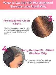 TrueHD Pre Bleached Glueless HD Lace Straight 6*4 180% 16-20 Inch Lace Closure Wigs Natural Black Wear & Go