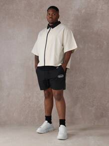 SUMWON Giám đốc sáng tạo Áo sơ mi oversized Streetwear có khóa kéo, họa tiết đồ họa, thiết kế thời trang đô thị, chuyên nghiệp, hộp, áo khoác ngoài, mùa thu, mùa xuân - Màu be - Xem 4