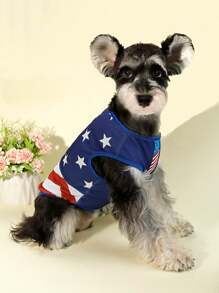 HOLAPET 1pc Random Dog Design Summer Cool Breathable T-Shirt, Independence Day Print, Suitable For Small Cats & Dogs - Blue - View 2