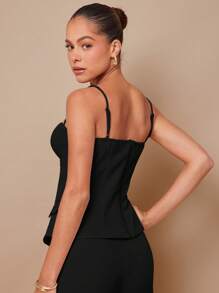 L'Amorae 优雅办公室不对称紧身胸衣，配金色纽扣 - 黑色 - 查看 2