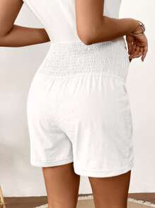 SHEIN 波西米亚风孕妇亚麻休闲短裤，纯色时尚适合夏季 - 白色 - 查看 2