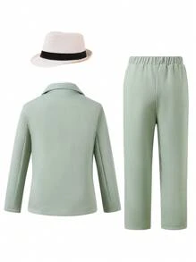 SHEIN 2pcs Tween Boy Formal Suit Set - Blazer Jacket + Trousers, Formal Attire For Birthday Party, Wedding, Christening, Birthday, Graduation