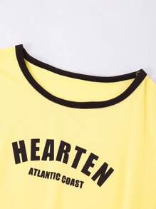 SHEIN Explorewe Tween Girls Casual Contrast Color Letter Print Cake Shaped Summer Sports Dress - Yellow - View 4