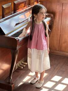 DAZY Ensemble 2 pièces de débardeur et jupe couleur unie pour jeune fille, style casual d'été - Rose bonbon - Voir 4