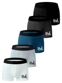 Manfinity Underwear&Sleepwear Basics 5pcs/Pack Men's Plus Size Boxer Briefs, Casual Comfortable Underwear - Multicolor - View 9