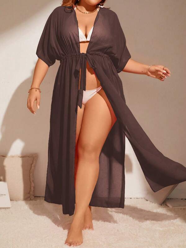 Swim Lushoire Kimono cardigan casual a maniche lunghe taglie forti, adatto come abbigliamento da spiaggia