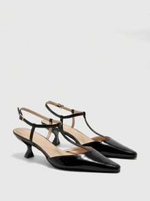 CUCCOO BIZCHIC 女士时尚漆皮踝带经典低跟尖头平底鞋，适合工作、约会、派对、度假、休闲、婚礼 - 黑色 - 查看 2