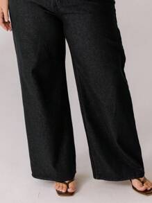 Aralina Plus Size Casual Washed Vintage Loose Fit Jeans - Black - View 4