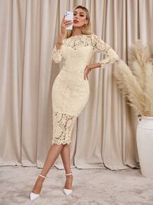 Lavishia 女士优雅纯色蕾丝紧身连衣裙