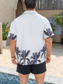 Horizaway 男士沙滩装 - 短袖衬衫和短裤 男士泳裤，夏威夷风 - 卡其色 - 查看 2