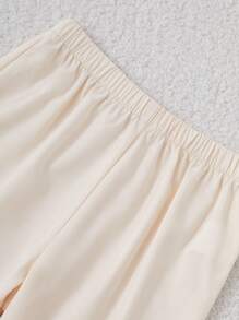 2pcs/Set Young Girl Simple Fashion Ruffled Splice Short Sleeve Top And Pants Pajama Set Sleep Wear S Set Sleep Wear Set Pajamas Set - Apricot - View 3