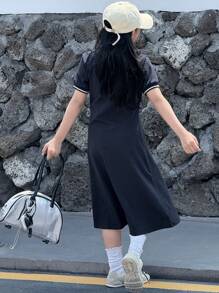 Dazy Kids Tween Girl Collared Short Sleeve Knit Casual Dress, Summer - Navy Blue - View 5