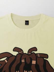 Manfinity EMRG T-shirt à manches courtes décontracté avec imprimé de dessin animé pour hommes, été - Nude - Voir 6
