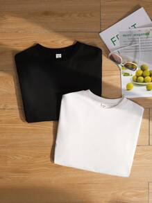 2 件套 Tween 女童休闲圆领短袖上衣 - 黑與白 - 查看 5