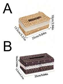 1pc Woven Tissue Box Holder, Rectangular Covered Tissue Box, Rattan Wicker Tissue Box Holder, Bohemian Style Decorative Woven Tissue Dispenser