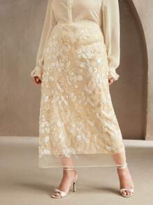 Anewsta Jupe Maxi Moulante Pour Grandes Tailles Avec Ornements Paillettés, Jupe À Ourlet Élégant Pour Le Printemps, Les Festivals, Le Casual, Les Vacances, Les Jours Fériés, Élégant, Jaune Beurre