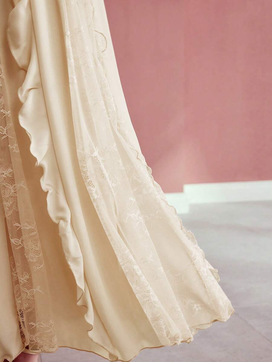 MOTF PREMIUM CONTRAST LACE RUFFLE DRESS - Apricot - View 2