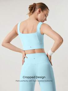 GLOWMODE Áo ngực thể thao cổ vuông FeatherFit™ Full Cover Support Side Support Longline Bra hỗ trợ nhẹ tác động thấp Yoga hàng ngày - Màu xanh nước - Xem 3