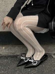 DAZY Women's White Patchwork Footless Stockings Tights