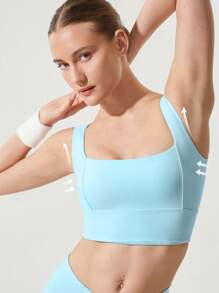 GLOWMODE Áo ngực thể thao cổ vuông FeatherFit™ Full Cover Support Side Support Longline Bra hỗ trợ nhẹ tác động thấp Yoga hàng ngày - Màu xanh nước - Xem 1