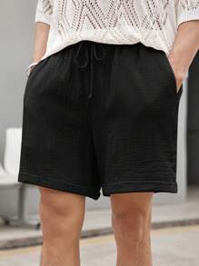 Manfinity RelaxMax 男士抽绳腰口袋宽松阔腿休闲短裤 - 黑色 - 查看 3