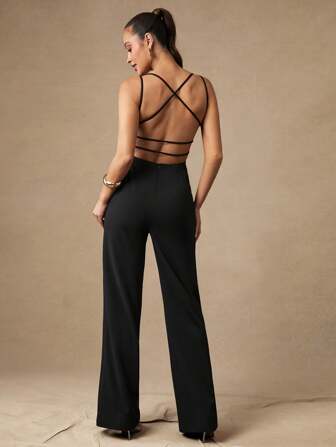 Silquee Mono elegante y sexy de unicolor sin espalda para fiesta