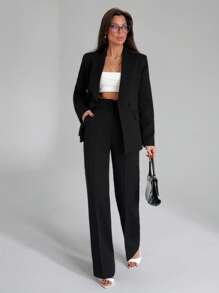 EURMUSE 女士纯色纽扣和口袋细节两件套