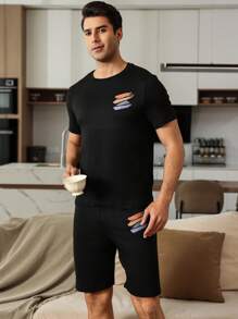 Men Summer Casual Pajama Set - Black - View 4