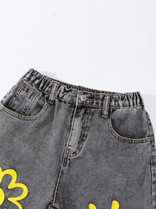 Teen Girls Rainbow Print Distressed Straight Leg Jeans,Holiday,Summer,Travel