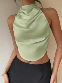 Aloruh Áo hai dây hở lưng gợi cảm bằng vải satin dành cho nữ - Màu xanh Bạc hà - Xem 4