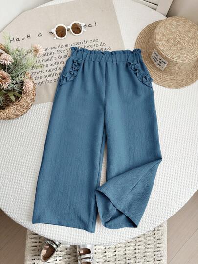 LMoss Kids LMoss年轻女孩阔腿宽松休闲纯色裤，适合春夏季