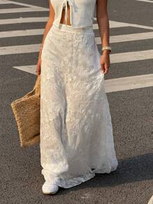 Muchica Women's Summer Floral Embroidered Elastic Waist Skirt - White - View 1