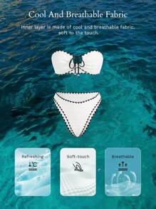 MOTF PREMIUM CONTRAST BINDING KNOT BIKINI SET FOR SUMMER BEACH VACATION - Black and White - View 8