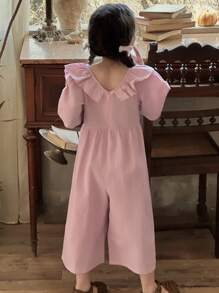 DAZY Young Girl Plain Ruffle Collar Sleeveless Jumpsuit,Girls Summer Outfits - Pink - View 3