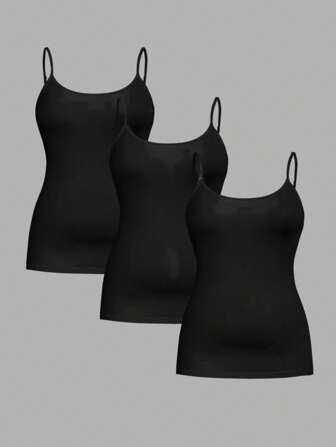 SHEIN Essnce Plus Size Women's Summer Slim Fit Casual 3pcs Solid Color Vests