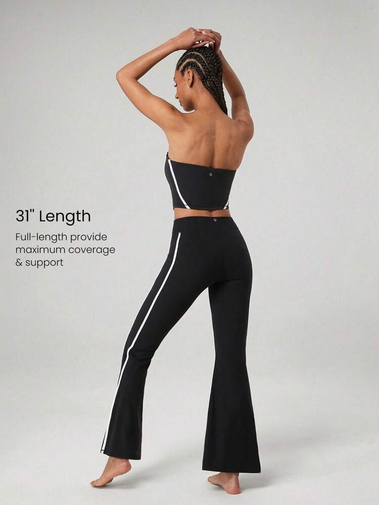 Pantalon de yoga / legging 31" FeatherFit™ à rayures contrastées évasées, porter au quotidien, pour yoga à faible impact et Pilates