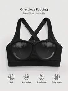 Quick-Dry Winning Streak Peekaboo Crossover Straps Peekaboo Built-In Cups Ballet Style Pleated Mesh Dress With Non-Slip Grips Low Impact Tennis Golf Pickleball Daily Wear - Black - View 6